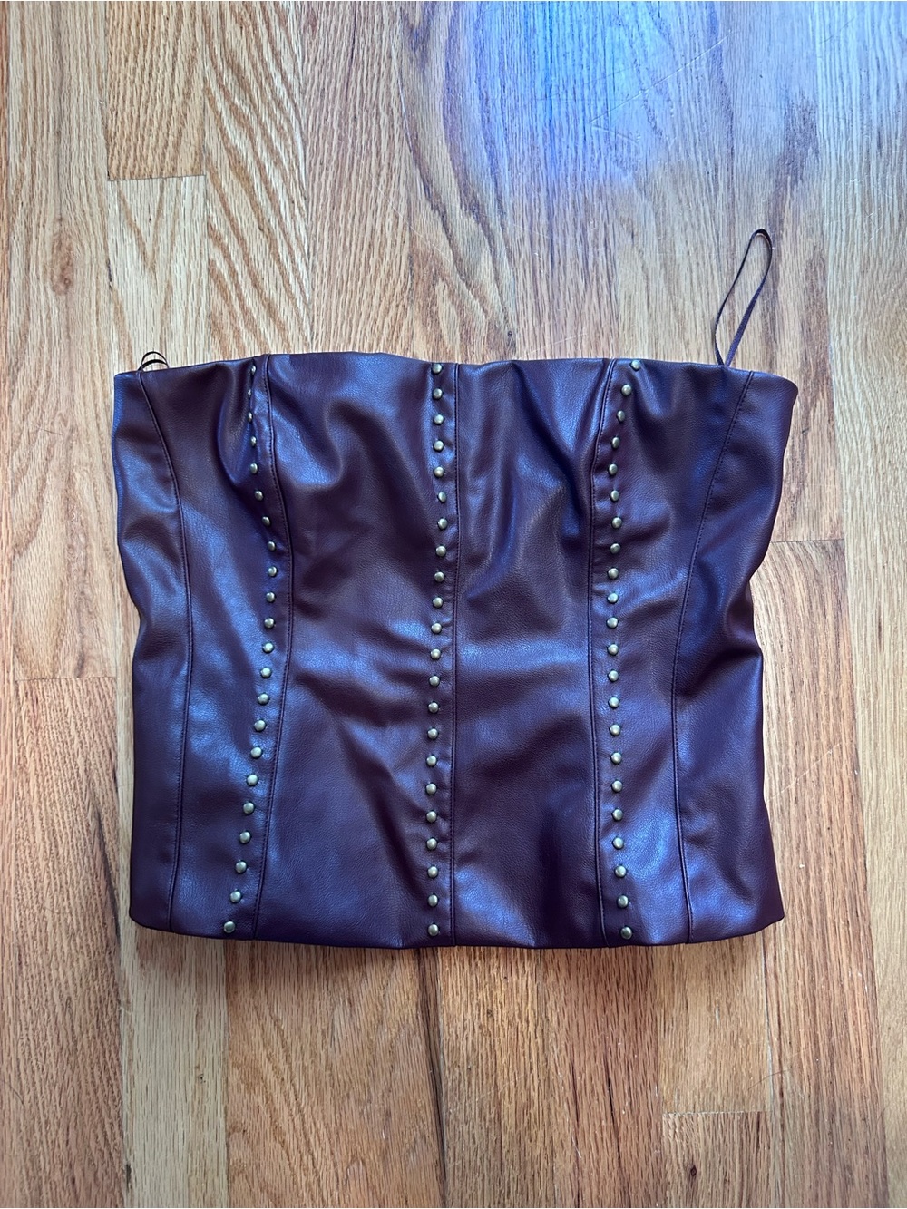 Studded Faux Leather Burgundy Strapless Top